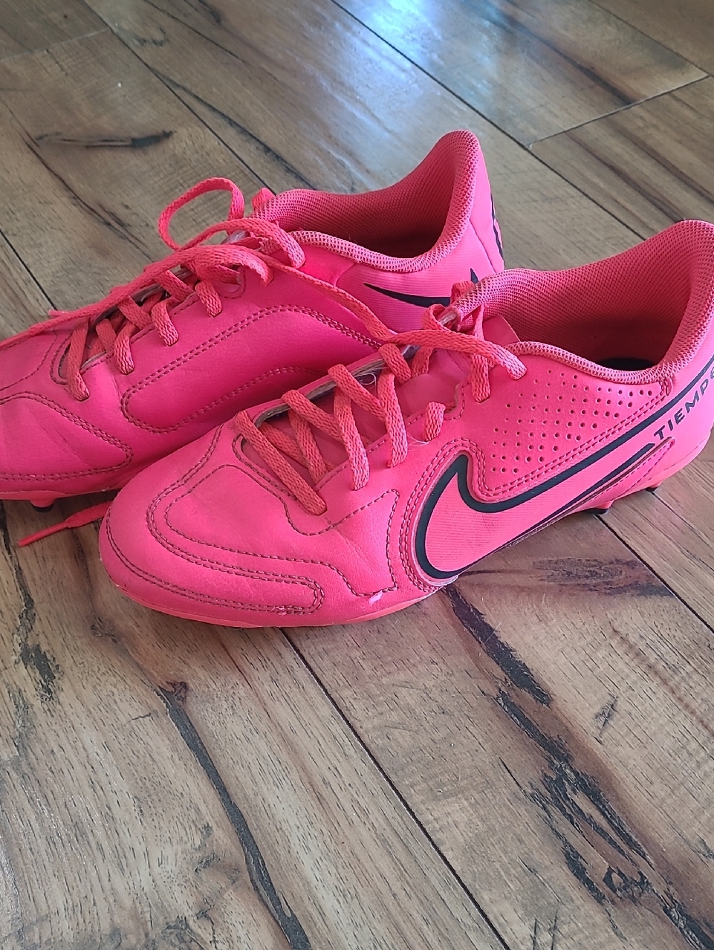 Nike Pink Tiempo Soccer Shoes with Black Swoosh